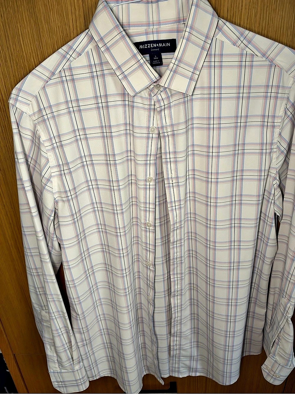 Mizzen+Main Leeward Dress Shirt Plaid White & Blue Large